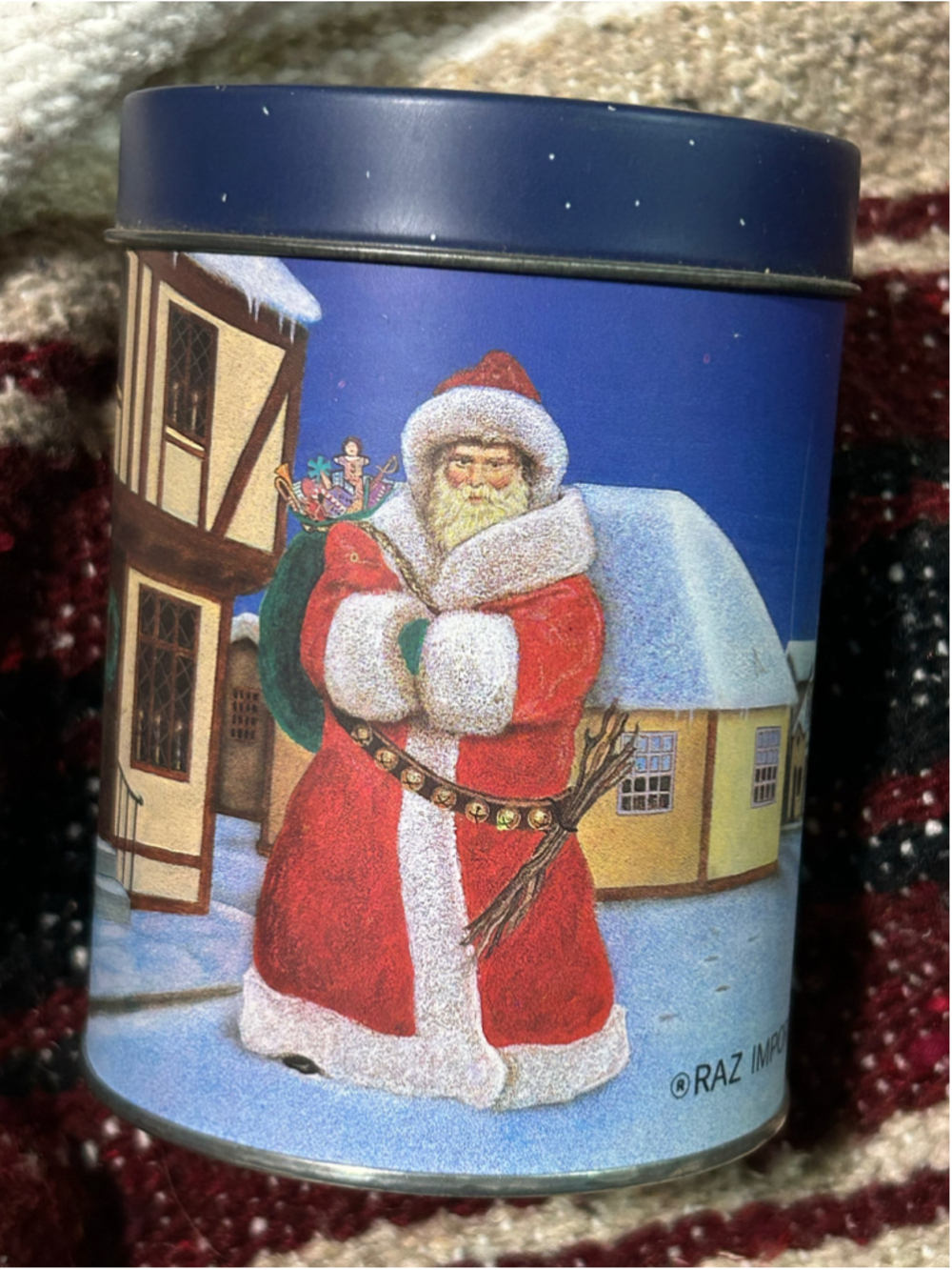 Raz Imports Holiday Decor Santa Tin One Size Blue Red